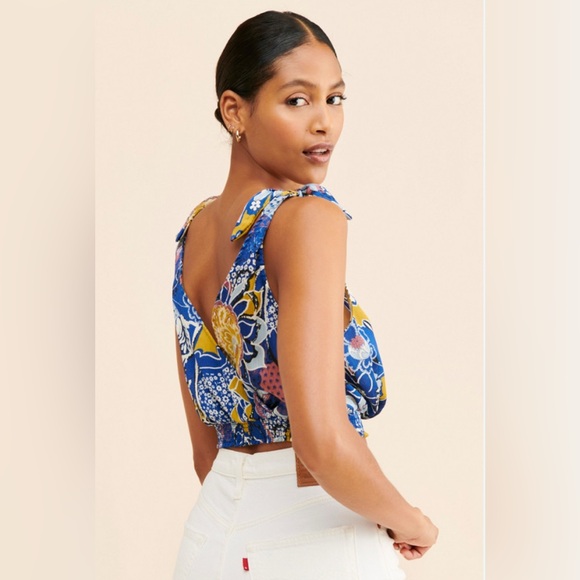 Free People Intimately โWeekend in Montaukโ Blue Floral Tie Strap Crop Top NWT ๐ผ - Picture 5 of 12